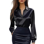 V-neck Long-sleeved Shirt - black