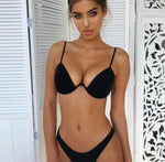 Underwire Push-Up Bikini Set With High-Cut Bottom - black
