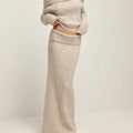 Elegant Off Shoulder Sweater Skirt Suit