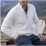 Zipper Stand Collar Knitted Sweater - hite