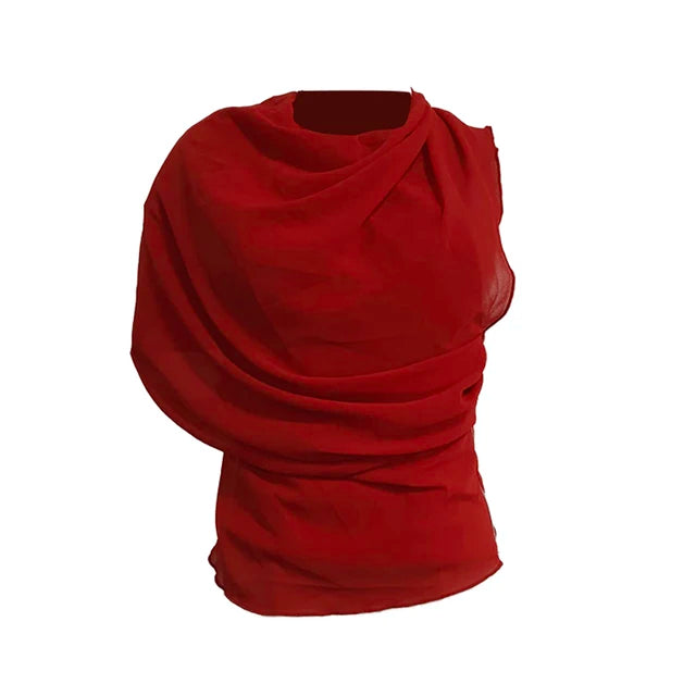 Turtleneck Sleeveless Backless Minimalist Blouse - red