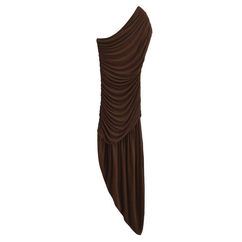 Pleated Decorative Asymmetric Dress