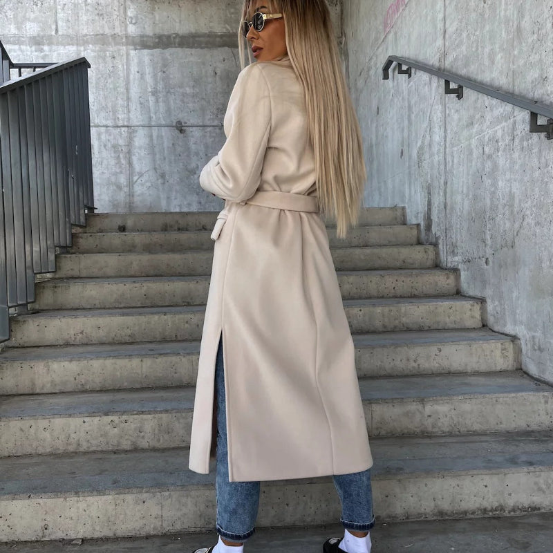 Long Sleeve Coat With Belt - white
