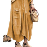 Relaxed Asymmetric Top and Maxi Skirt Set - khaki