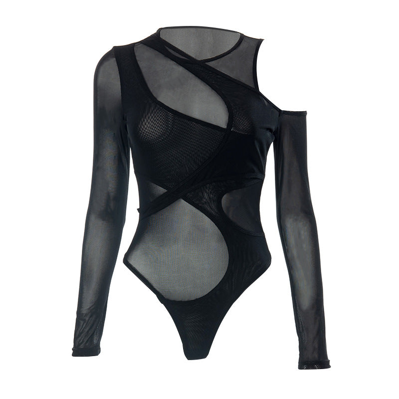 Mesh Perspective Tight Long Sleeve Bodysuit - runwayfashionista.com