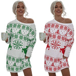 Christmas Snowflake Print Long-Sleeve Dress