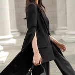 Black Cape Blazer Suit With Cropped Pants Set