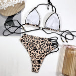 O-Ring Triangle Top Multi-Strap Waist Bikini Set - leopard