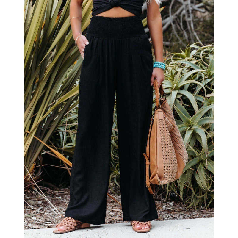 Elegant Wide-Leg Loose Cotton Linen Trousers