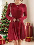 Ribbed round neck long sleeve dress