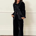 Black Velvet Bow Jacket & Wide-leg Pants Suit