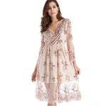 Floral Sequin V-Neck Midi Dress - white