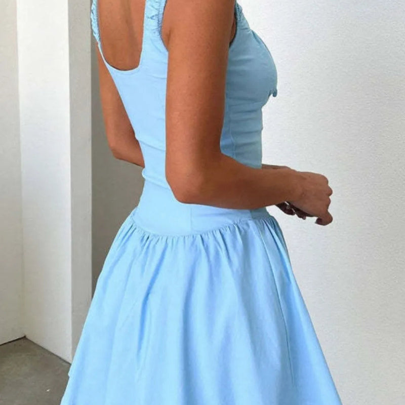 Decorative Button Square Neck Cami Dress - runwayfashionista.com