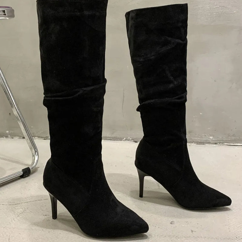 Pleated Pull-On High Heel Bootsrunwayfashionista.com