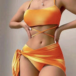 Tie-Dye Bikini Set with Cover-Up Skirt - orange