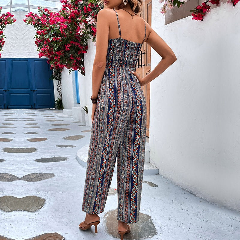 Python Print Suspenders Wide Leg Jumpsuit - runwayfashionista.com