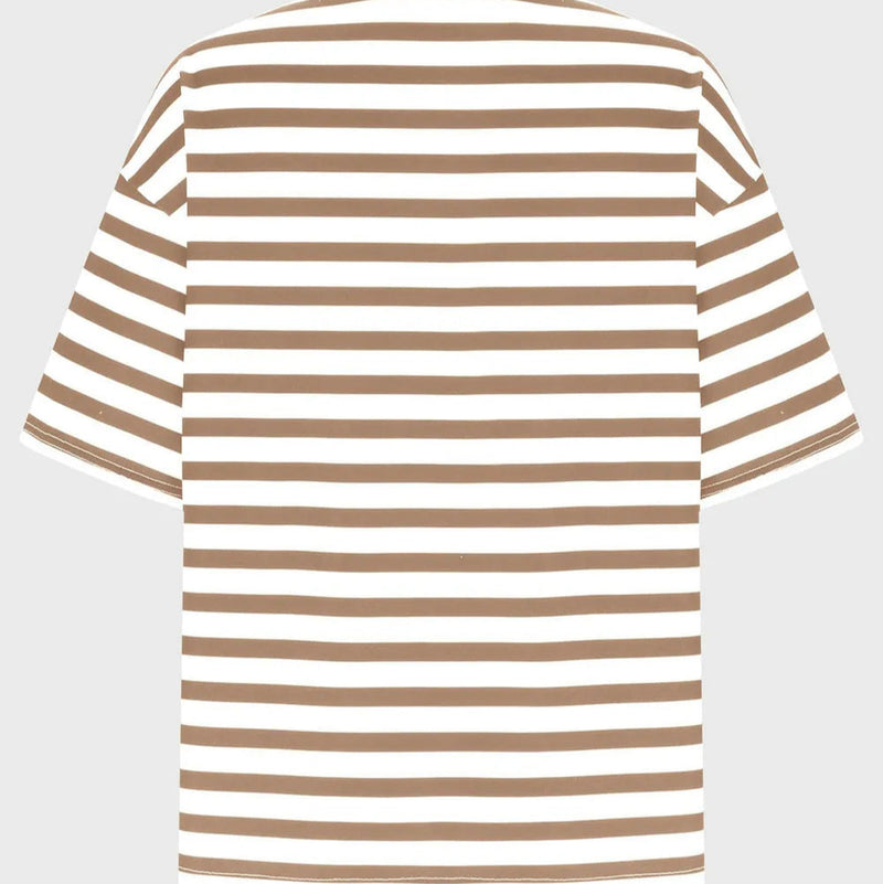 Casual Striped Quarter Sleeve T - Shirt - runwayfashionista.com