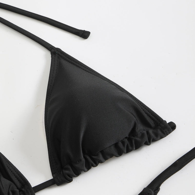 Solid Color Special Mesh Three - Piece Beachwear Set