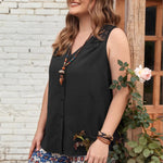 Plus Size V-Neck Tank Top with white lace detail on a hange