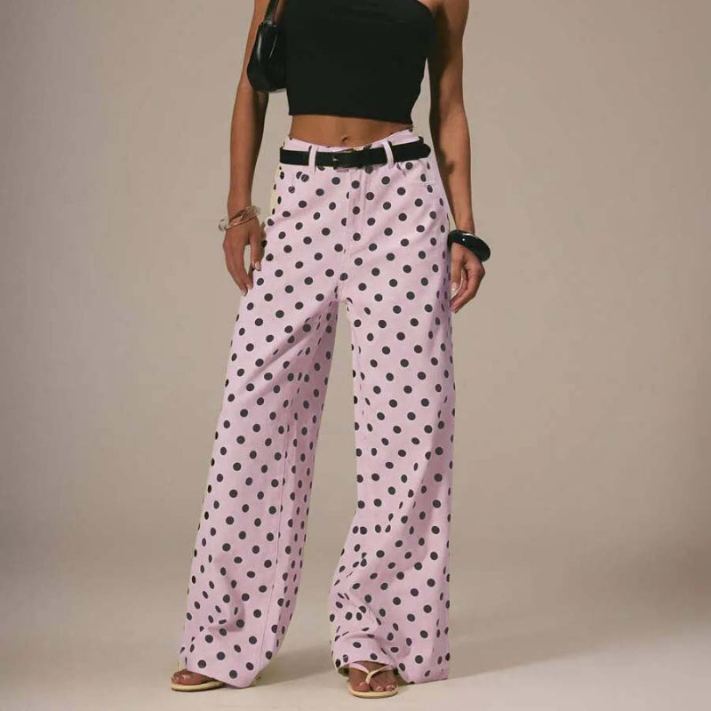 Casual Polka Dot Mid-rise Non-stretch Jeans 