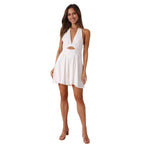 V-Neck Halter Backless Mini Dress - White