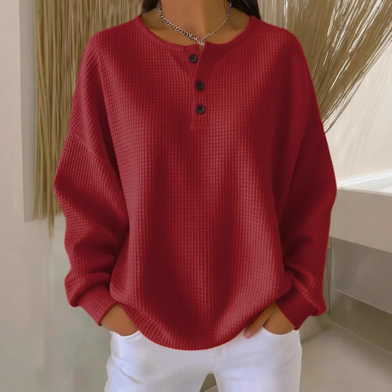 Ins Waffle Long-sleeved T-shirt -red