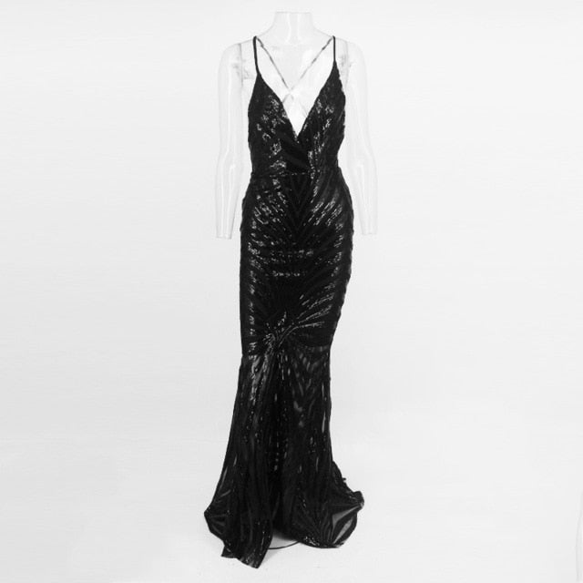 Elegant Deep V Neck Maxi Dresses - runwayfashionista.com