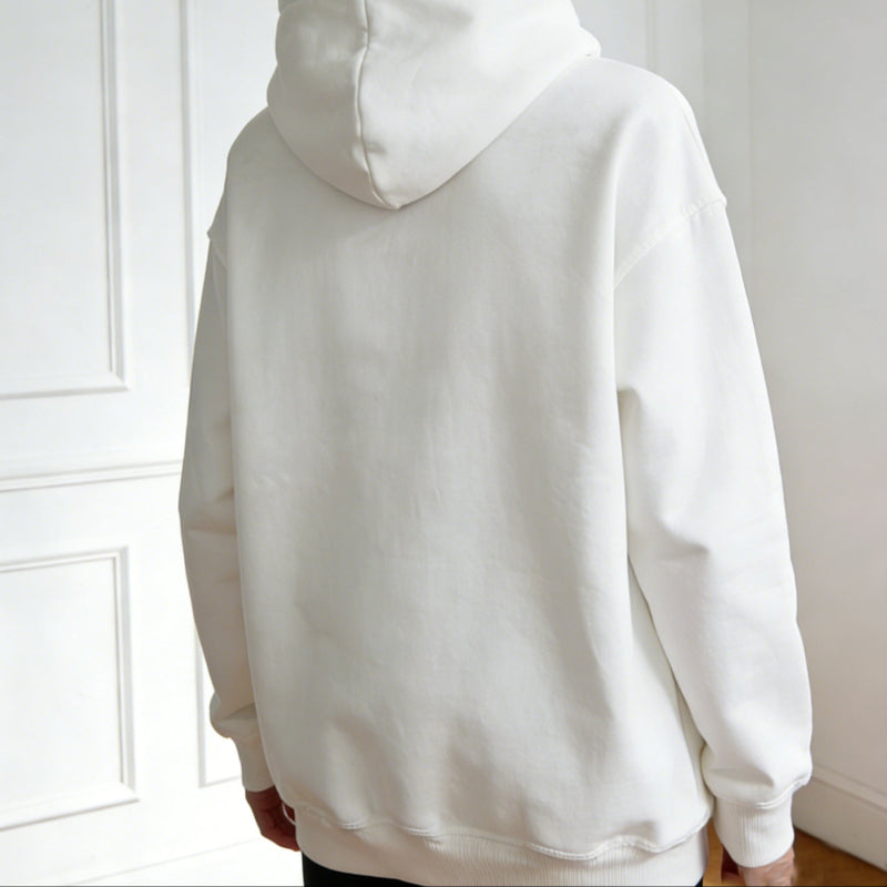 White Oversize Slogan Embroidered Hoodie