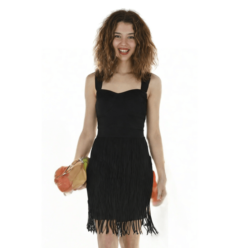 Tight Shoulder Strap Tassel Mini Dress