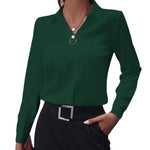 V-neck Long-sleeved Shirts - green