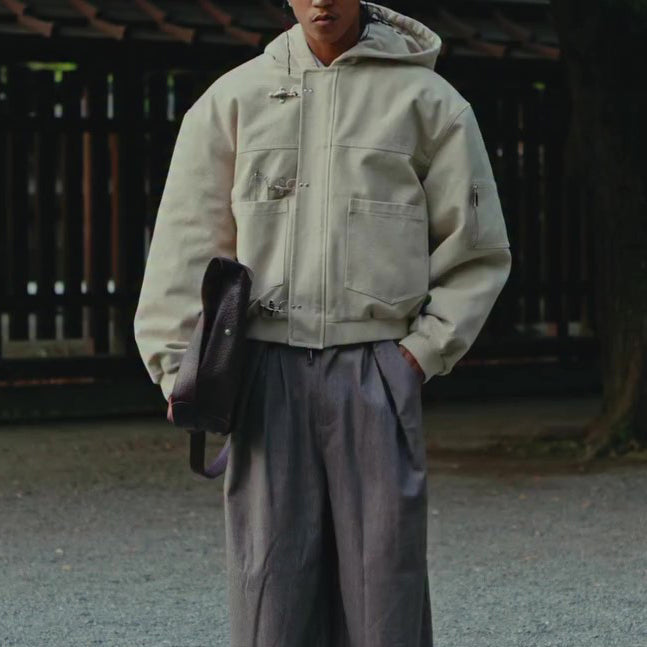Beige Duffle Coat With Hood And Toggle Closure