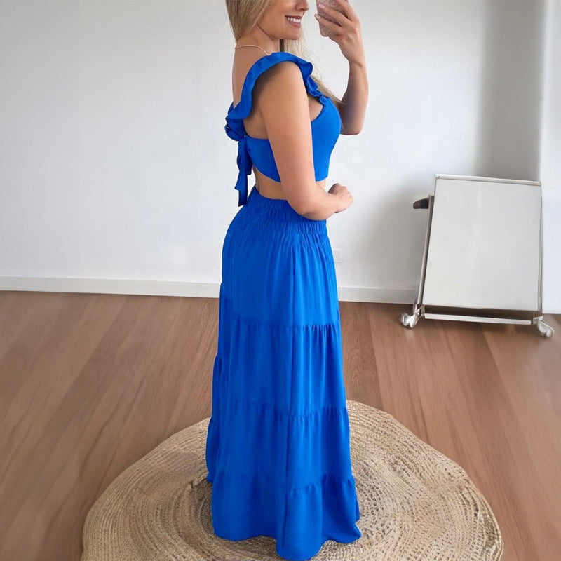 Casual Style Short Sleeve A-line Skirt Cake Skirt Set