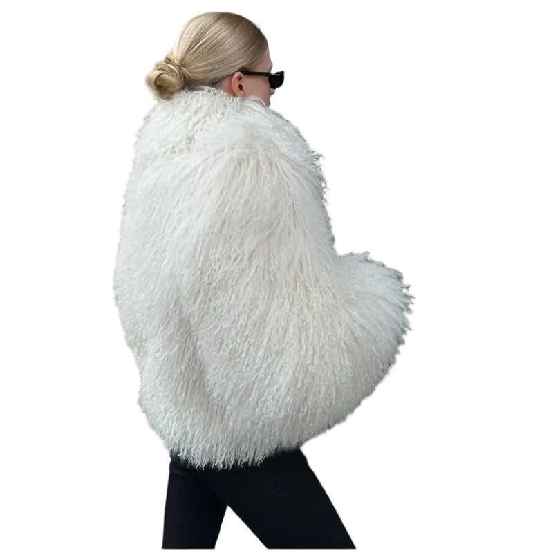 Synthetic Fur Round Neck Long Sleeved Jacket