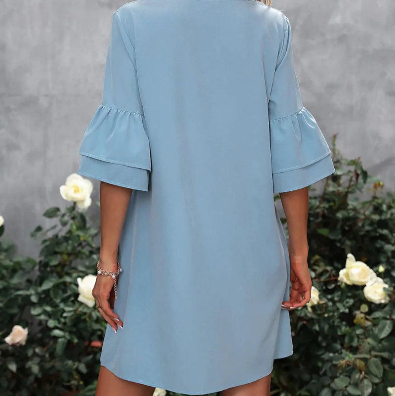 V-Neck Half Sleeve Mini Dress - runwayfashionista.com