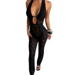 Slimming Lace Halter Jumpsuit - black