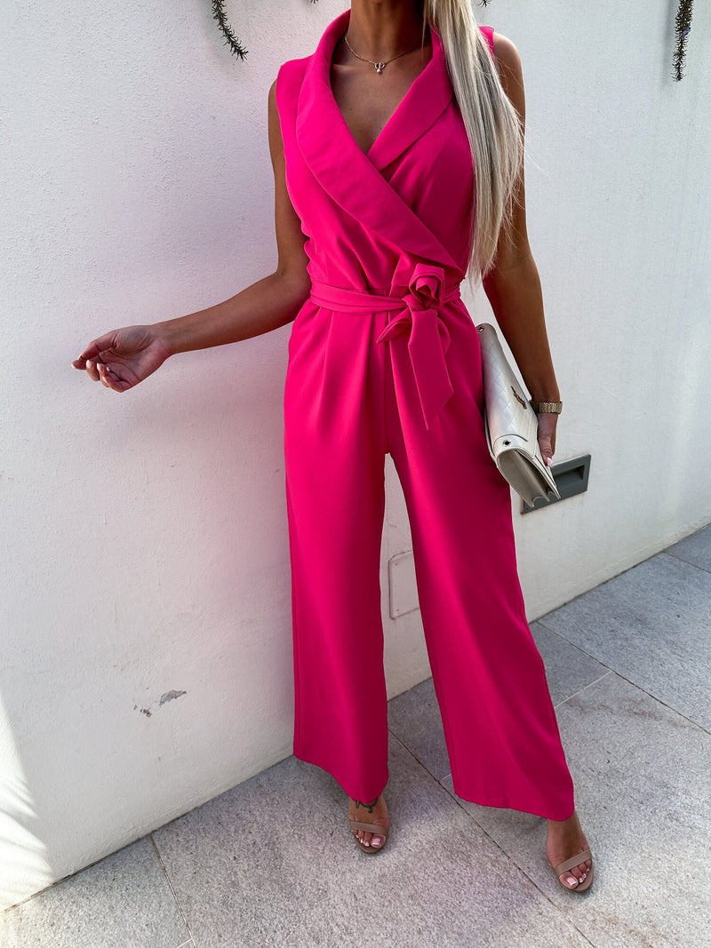 Sleeveless high waisted tie up straight leg Jumpsuit - runwayfashionista.com