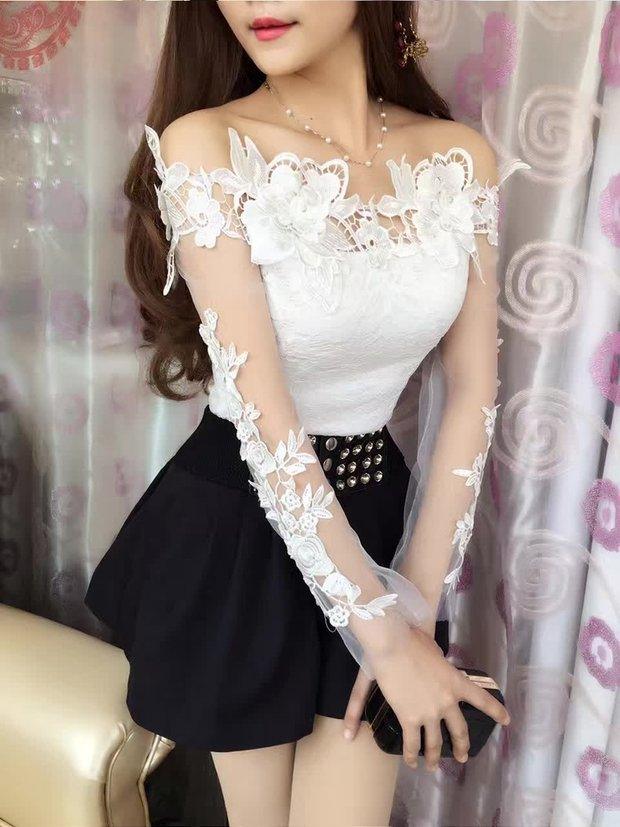 Lace Top Sexy Diagonal Neck Off Shoulder - runwayfashionista.com