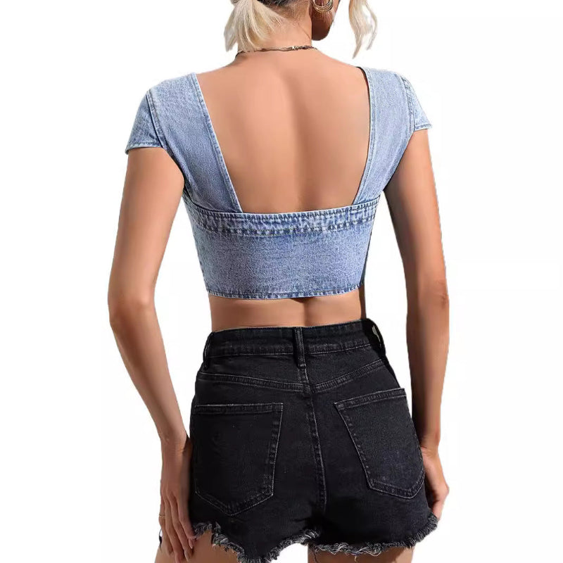 Blue Denim Crop Top