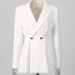 Solid-color Long-sleeve Fitted Blazer & High-waisted Straight-leg Trousers Set