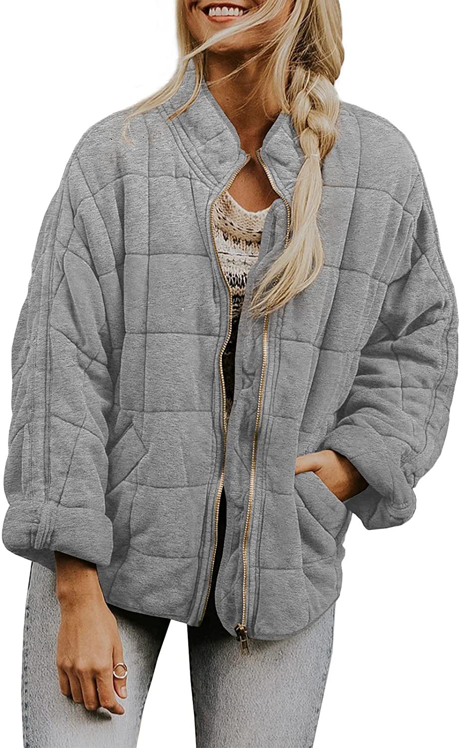 Zip-up Stand Collar Coat With Pockets