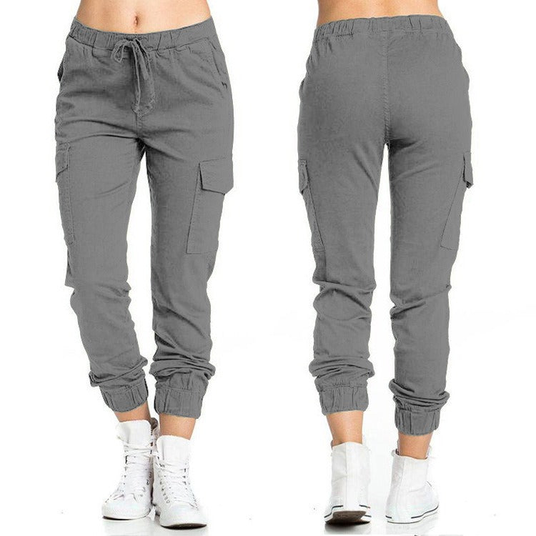 The Ultimate Utility: Women’s Elastic Waist String Side Pocket Pants - grey