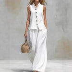 Sleeveless Vest And Matching Pants Set - white
