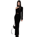 Asymmetrical Shoulder Long Sleeve Maxi Dress