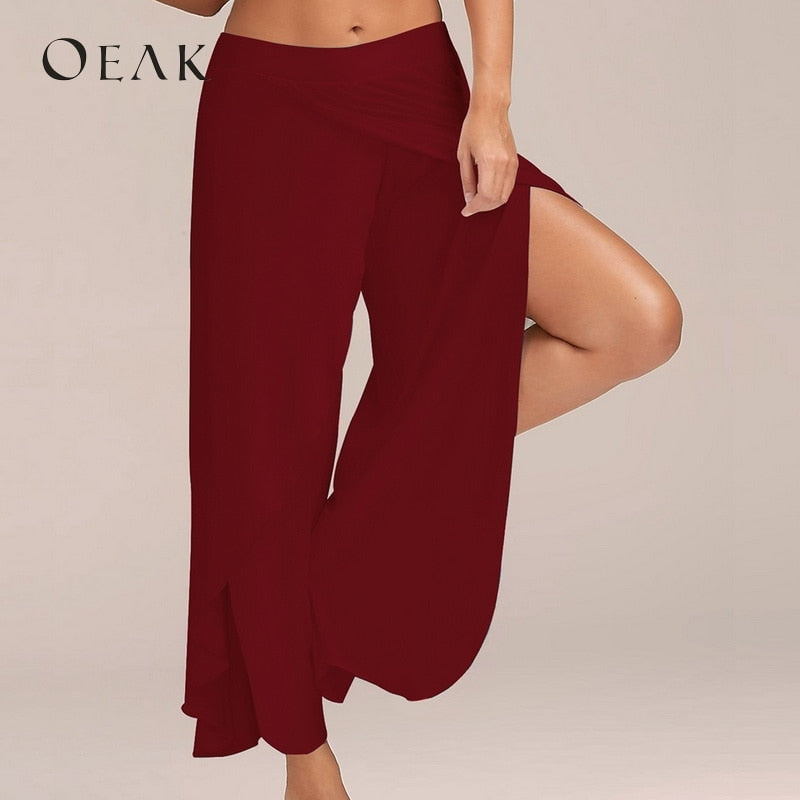 Split Casual Loose Wide Leg Pants - runwayfashionista.com