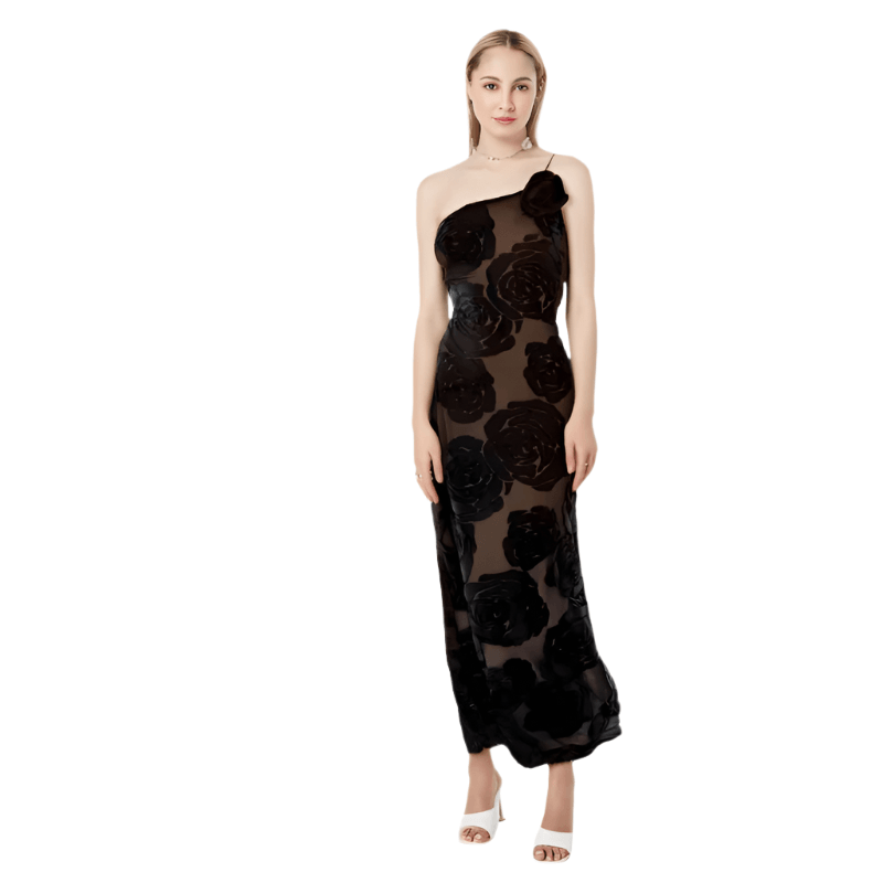 Floral Suspender Slanted Long Dress