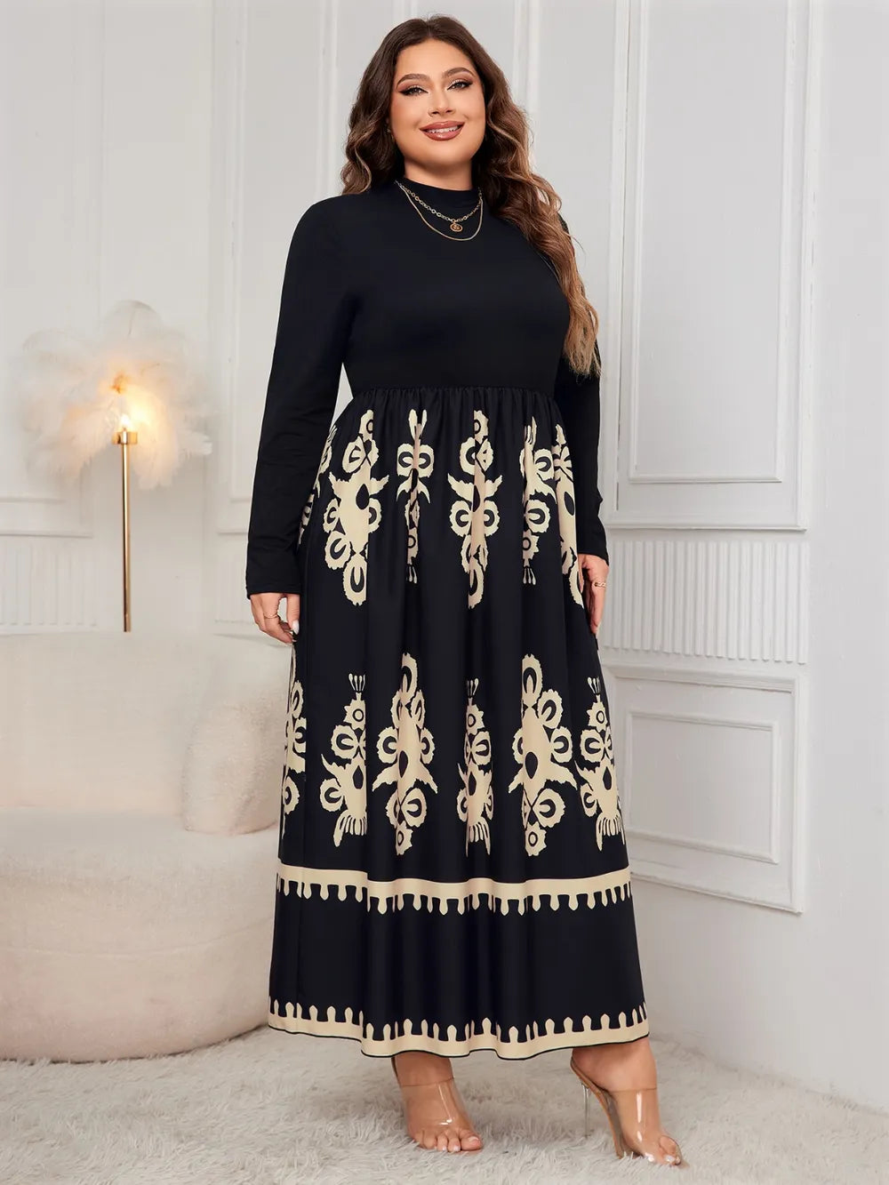 Fearless Style: Printed Mock Neck Midi Dress