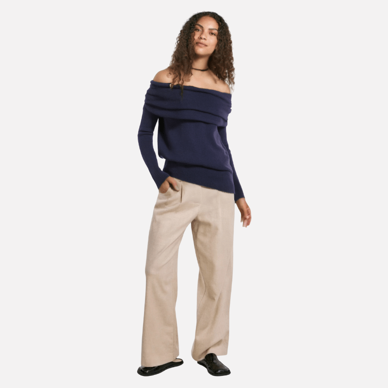 Off Shoulder Straight Flat Knit Sweater