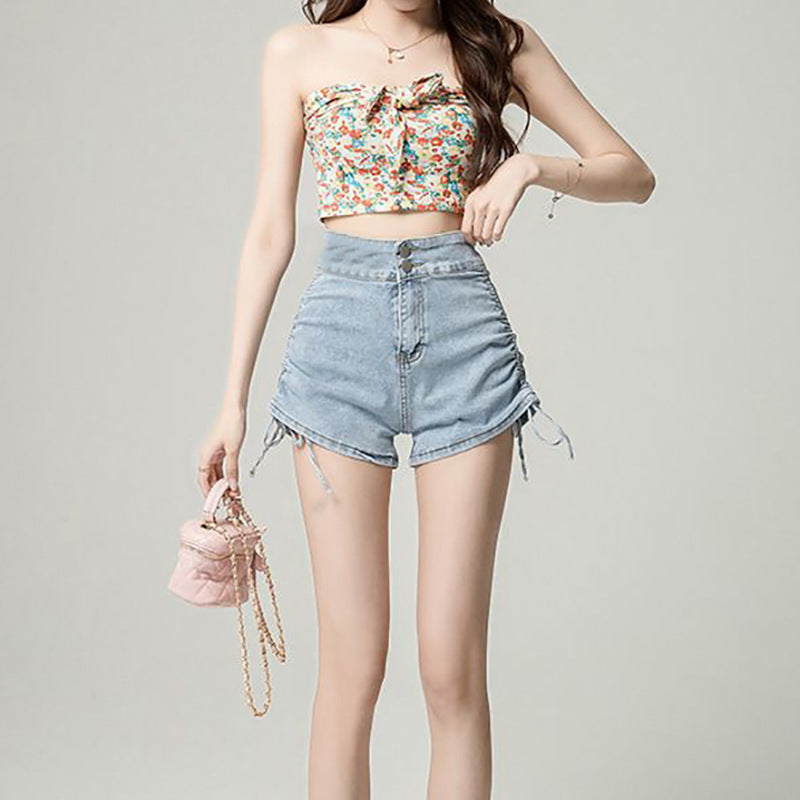 Spicy Double Button Straight Leg Denim Shorts