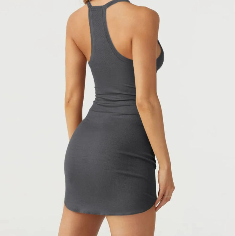 Scoop Neck Wide Strap Mini Dress - runwayfashionista.com