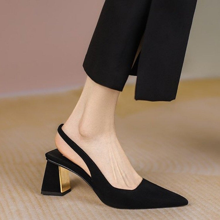 Slingback Pointed Toe Block Heels